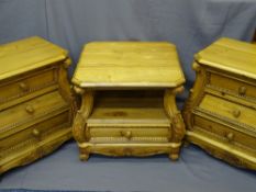 REPRODUCTION BOMBE SHAPE PINE - a pair of narrow three drawer chests, 60cms H, 60cms W, 40cms D