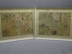 JOHN SPEEDE - FRAMED UNCOLOURED MAPS OF DENBIGHSHIRE & FLINTSHIRE, dated 1610, 38.5 x 51.5cms