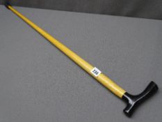 BUFFALO HORN HANDLED WALKING STICK fashioned from a vintage snooker cue, 87cms L