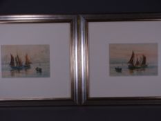 A JOHNS Victorian watercolours - a pair, near matching scenes depicting Victorian fishing boats at