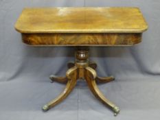 TWIST TOP D-END TABLE ON TURNED SUPPORT & SPLAYED FEET, 73.5cms H, 93cms W, 47cms D