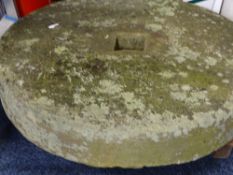 AN ANTIQUE STONE MILLER`S GRINDING WHEEL, 74cms diameter