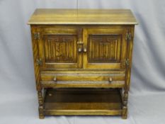 POLISHED HUTCH TYPE CUPBOARD with a base drawer, 83cms H, 78cms W, 38cms D