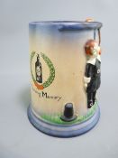 CARLTONWARE DEVIL HANDLE MUSICAL TANKARD, printed detail includes 'In Loving Memory' with Bass ale