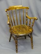 BENTWOOD STYLE ARMCHAIR with spindle back and polished circular seat