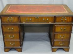REPRODUCTION TWIN-PEDESTAL DESK with pull-out keyboard rest and leather effect tooled top