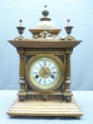GERMAN WALNUT CASED MANTEL CLOCK architectural style with enamel dial set with Roman numerals before