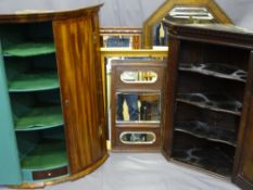 ANTIQUE BOW FRONTED CORNER CUPBOARD with painted interior and two lower drawers, another antique