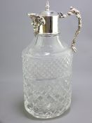 SILVER MOUNTED GLASS CLARET JUG, London 1967, makers Monogram H B, grapevine handle with reclining