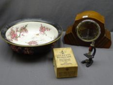 ART DECO STYLE MANTEL CLOCK, boxed Signaling Equipment Ltd student's microscope and a