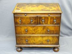 EASTERN OYSTER VENEER REPRODUCTION BACHELOR'S CHEST of two short and two long drawers with tooled
