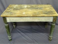 ANTIQUE PINE THREE PLANK FARMHOUSE KITCHEN TABLE, 120 x 76cms