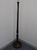 BLACK LACQUER & CHINOIS REDECORATED STANDARD LAMP, 158cms H
