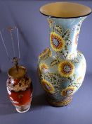 SGRAFFITO TYPE LARGE VASE and a Japanese Satsuma pottery lamp base, 78 and 71cm heights