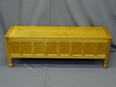 ROBERT 'MOUSEMAN' THOMPSON - Adzed oak panel fronted blanket box with carved mouse to the left front