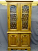 BOOKCASE CUPBOARD with upper leaded glass doors