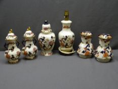 MASONS MANDALAY - pair of lidded twin-handled vases, pair of octagonal shaped vases, table lamp