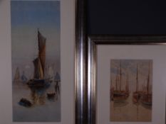 TWO VICTORIAN WATERCOLOURS depicting Thames type barges at sail, monogrammed 'A T' dated 1923, 50