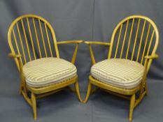 LIGHT ERCOL, a pair of spindleback armchairs