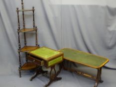 ROTATING CAKE/PLATE STAND (AF) and reproduction furniture to include a tooled top sofa table, lyre
