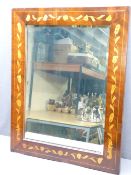 FLORAL MARQUETRY INLAID WALL MIRROR, probably Dutch late 19th century, with bevel edged mirror