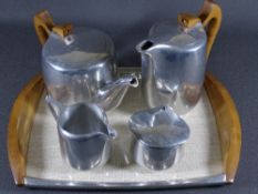 PIQUOT WARE, 4 piece teaset on a two handled matching tray