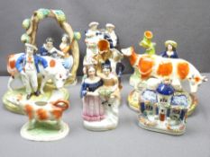 STAFFORDSHIRE FLATBACKS, spill holders and clock groups, an assortment