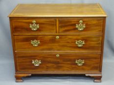 MAHOGANY CHEST OF DRAWERS with two over two drawers, brass drop handles on bracket feet, 78cms H,