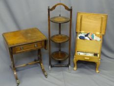 WORK TABLE WITH HABERDASHERY CONTENTS, sofa table and plate stand