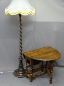 POLISHED GATE-LEG TABLE on turned supports and a twist standard lamp