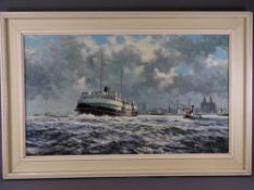 R STEVENS oil on board - depicting the Royal Daffodil Ferry crossing the River Mersey, signed