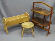 VINTAGE PLANT TROUGH, milking stool and two-tier folding tray, 53cms W (evidence of old worm)