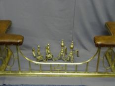 ANTIQUE CLUB FENDER in fine condition, brass with leather effect corners and two pairs of brass fire