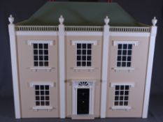 DOLLS HOUSE - miniatures, collectors' interest, a Georgian style townhouse with balustrade top and