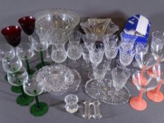 VINTAGE & LATER DRINKING & TABLE GLASSWARE including cut and colourful examples