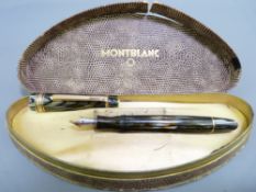 MONTBLANC MASTERPIECE FOUNTAIN PEN in original box, striped body, No 142, with gilt metal bands
