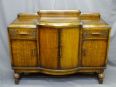 POLISHED RAILBACK SIDEBOARD with bow fronted centre and nicely fitted interior, 93cms H, 160cms W,