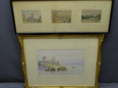 J WILSON watercolour - 'On Lake Leo', circa 1820, 16 x 26cms and three small watercolours, framed as