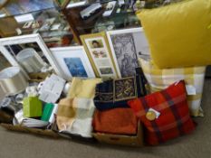 HOME FURNISHINGS - cushions, lampshades, blankets and a parcel of kitchen items