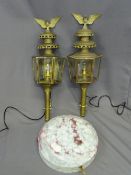 COACHING LAMPS - converted and a mottled ceiling lampshade E/T