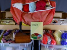 BOXED KNITMASTER MDD250, a large quantity of wool, vintage box of knitting needles, associated goods