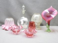 MARY GREGORY STYLE DECANTER WITH STOPPER - clear glass and a quantity of other quality glassware