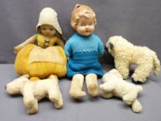 ANTIQUE DOLLS & SOFT TOYS, one labelled Chad Valley