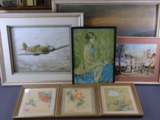 MIXED PAINTINGS & PRINTS, a quantity and a folding triple dressing table mirror, various