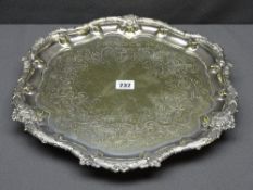 EPNS - a fine three footed scroll edged tray