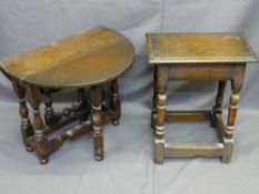 PERIOD OAK STYLE SMALL GATE-LEG OCCASIONAL TABLE and a joined oak side table