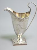 SILVER CREAM JUG, helmet shape square based with scrolled handle and fine decoration, 4ozs, London