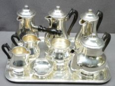 CONTINENTAL EPNS 8 PIECE TEA SERVICE on a rectangular tray, 35cms across, good quality set including