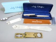 SHEAFFER, silver and enamel and other collectables including a cased Lady Sheaffer with 14ct gold