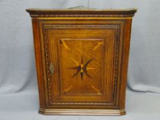 FINE QUALITY INLAID CORNER CUPBOARD with sunburst central pattern, 95cms H, 83.5cms W